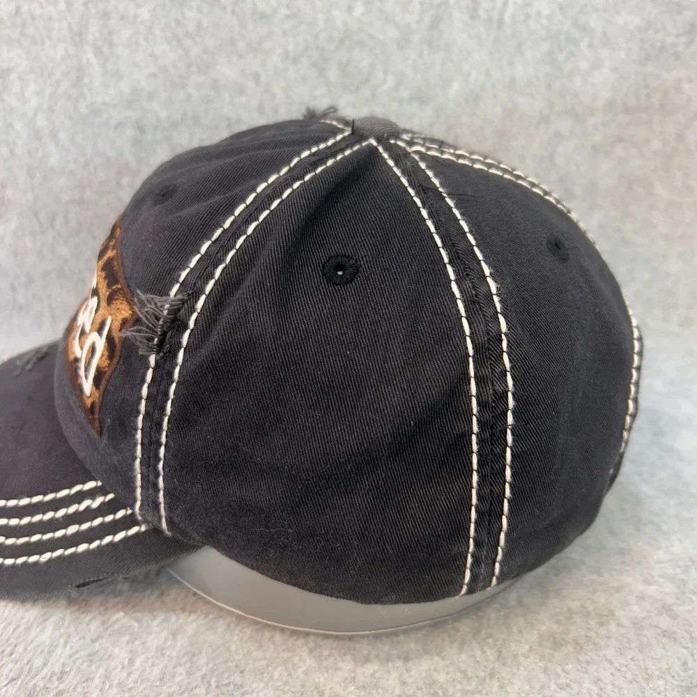 Blessed Leopard Patch Womens Black KBETHOS Vintage Baseball Hat‎ Distressed OSFM